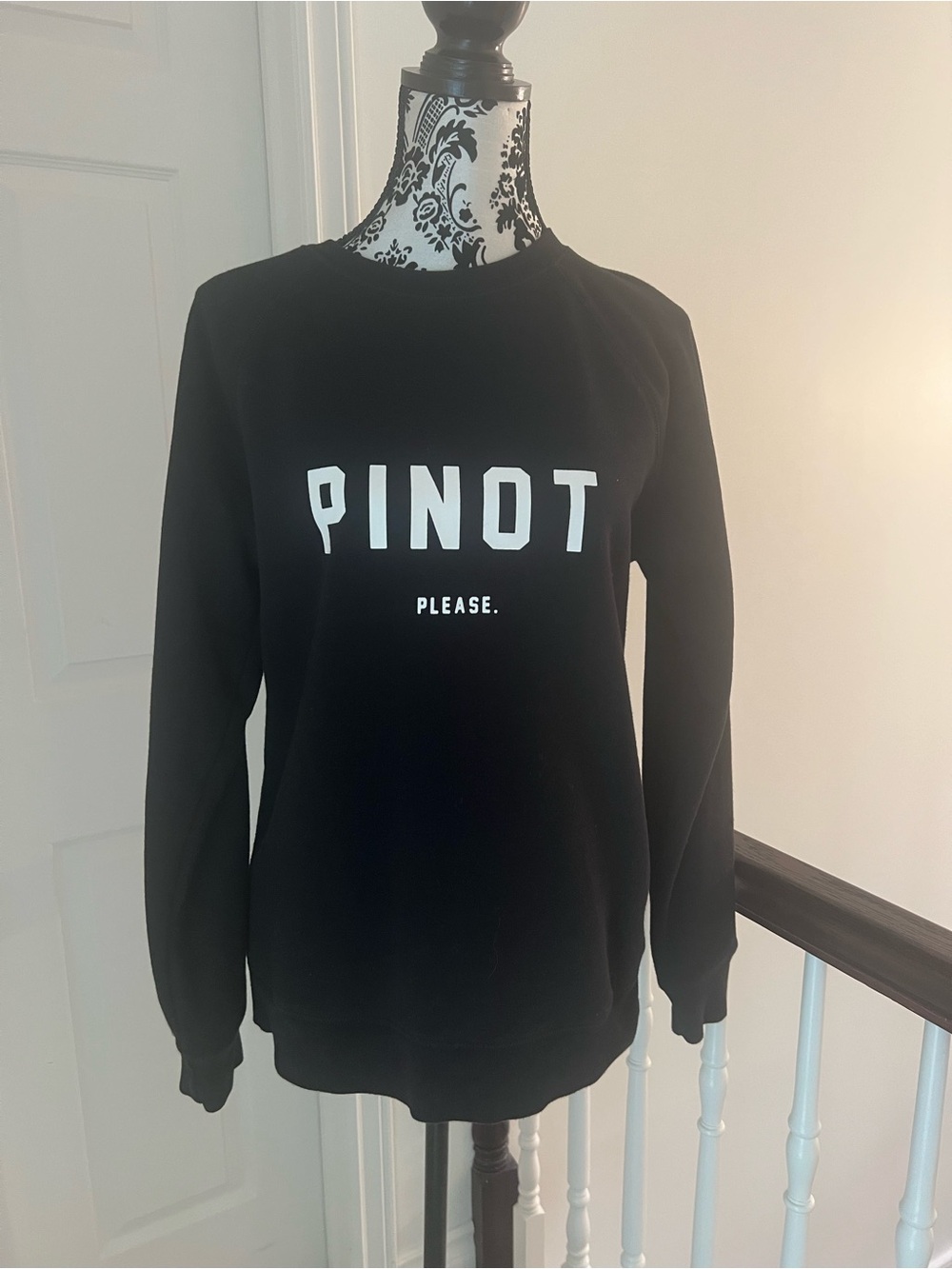 Brunette The Label Black Crewneck Sweatshirt with White 'PINOT PLEASE.'